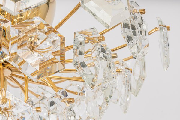 Large Flush Mount in Brass and Crystal Glass Chandelier by Kinkeldey, Germany, 1970s-UGR-1181929