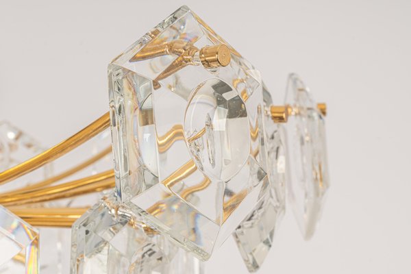 Large Flush Mount in Brass and Crystal Glass Chandelier by Kinkeldey, Germany, 1970s-UGR-1181929