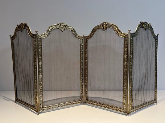 Large Folding Fire Screen in Brass and Wire Mesh, 1890s-BA-1516218