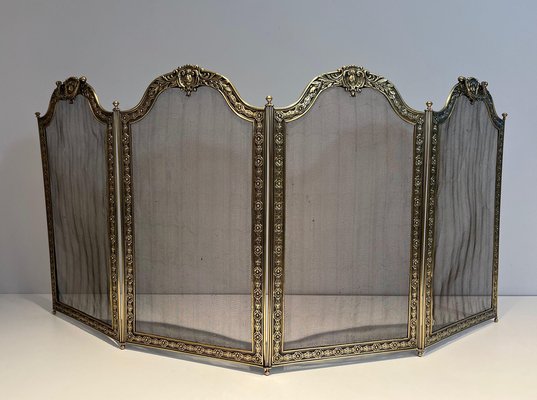 Large Folding Fire Screen in Brass and Wire Mesh, 1890s-BA-1516218