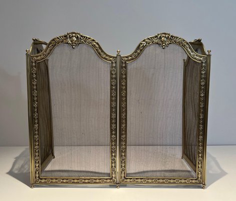 Large Folding Fire Screen in Brass and Wire Mesh, 1890s-BA-1516218