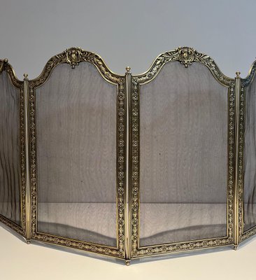 Large Folding Fire Screen in Brass and Wire Mesh, 1890s-BA-1516218