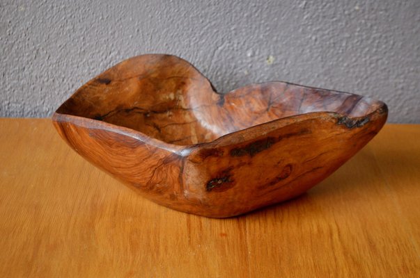 Large Free-form Bowl In Brutalist Olive Wood, 1960s-AIU-1716593