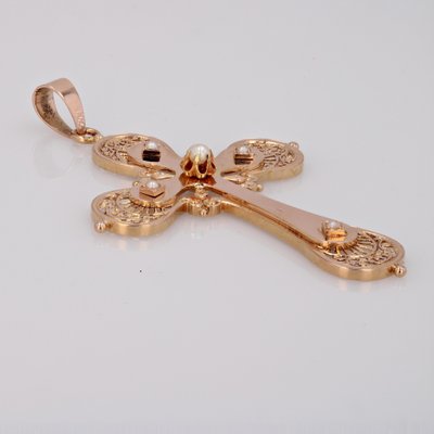 Large French 18 Karat Rose Gold Cross with Fine Pearls, 20th Century-OLU-1784786