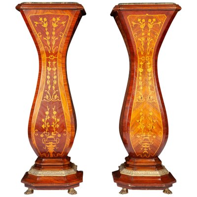 Large French 19th Century Marquetry Inlaid Pedestals, Set of 2-MBH-1032014