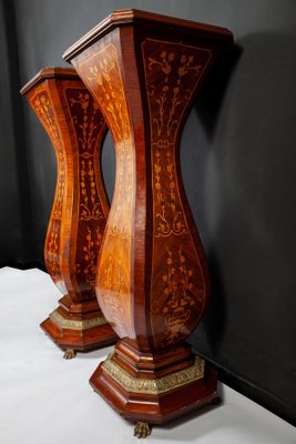 Large French 19th Century Marquetry Inlaid Pedestals, Set of 2-MBH-1032014