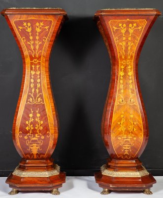 Large French 19th Century Marquetry Inlaid Pedestals, Set of 2-MBH-1032014