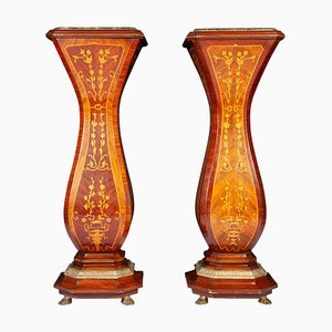 Large French 19th Century Marquetry Inlaid Pedestals, Set of 2-MBH-1032014