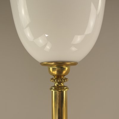 Large French Art Deco Brass Floor Lamp with Opal Glass Shade, 1920s-KDB-1811529