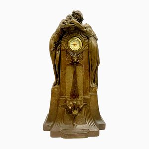 Large French Art Nouveau No 112 Fontaine De Labour Table Clock in Plaster from Lb Deposee, 1890s-ZCY-1623919