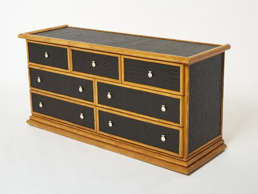 Large French Bamboo Rattan and Brass Chest of Drawers 1960s-YJA-1320676