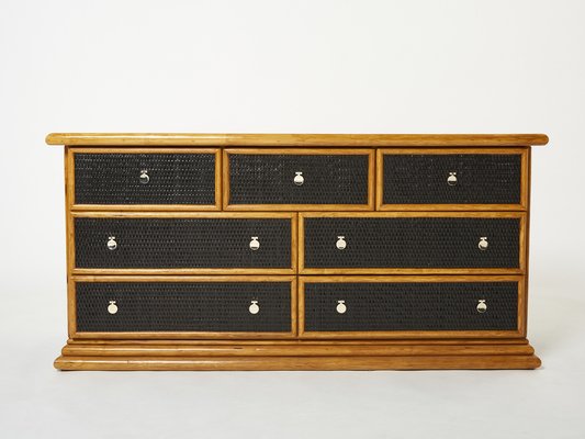 Large French Bamboo Rattan and Brass Chest of Drawers 1960s-YJA-1320676