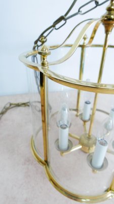 Large French Brass and Glass Lantern Chandelier with 6 Light Sockets and Domed Glass, 1980s-KK-1109416