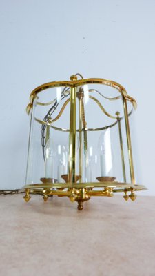 Large French Brass and Glass Lantern Chandelier with 6 Light Sockets and Domed Glass, 1980s-KK-1109416