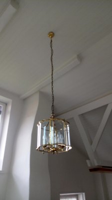 Large French Brass and Glass Lantern Chandelier with 6 Light Sockets and Domed Glass, 1980s-KK-1109416