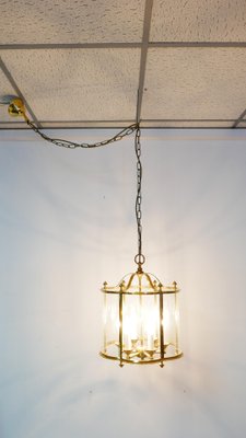 Large French Brass and Glass Lantern Chandelier with 6 Light Sockets and Domed Glass, 1980s-KK-1109416