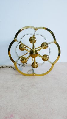 Large French Brass and Glass Lantern Chandelier with 6 Light Sockets and Domed Glass, 1980s-KK-1109416