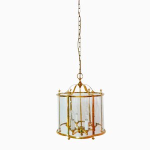 Large French Brass and Glass Lantern Chandelier with 6 Light Sockets and Domed Glass, 1980s-KK-1109416