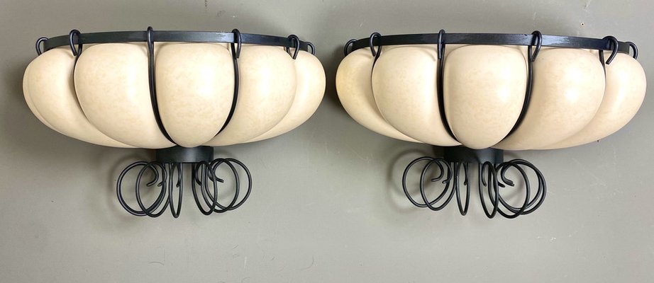 Large French Ceramic Wall Lights from Kostka, 1970s, Set of 2-WZZ-1189535