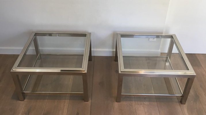 Large French Chrome Side Tables, 1970s, Set of 2-BA-697591