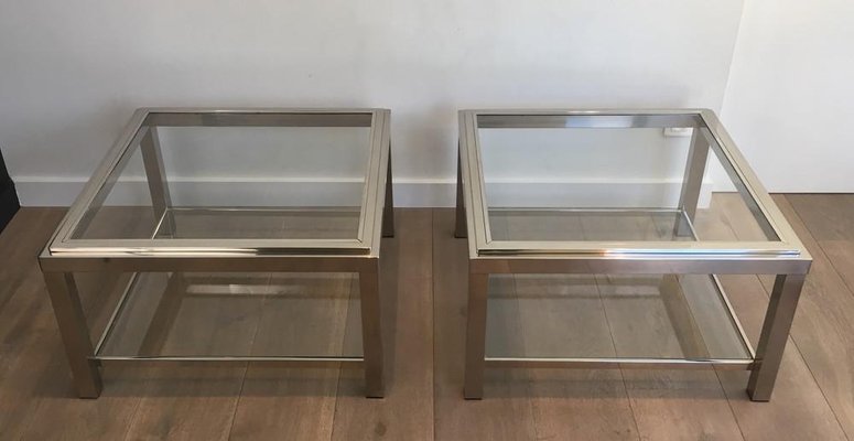 Large French Chrome Side Tables, 1970s, Set of 2-BA-697591