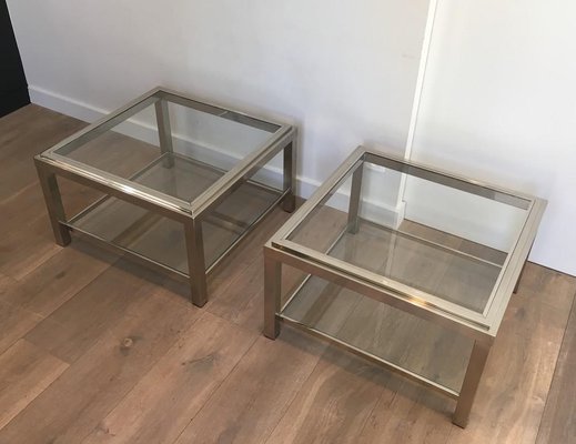 Large French Chrome Side Tables, 1970s, Set of 2-BA-697591