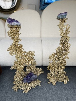 Large French Gilt Bronze and Amethyst Sculptures by Boeltz, 1970s, Set of 2-FUE-968174