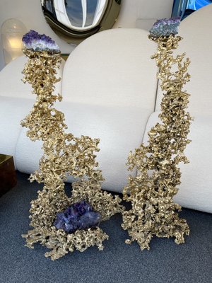 Large French Gilt Bronze and Amethyst Sculptures by Boeltz, 1970s, Set of 2-FUE-968174