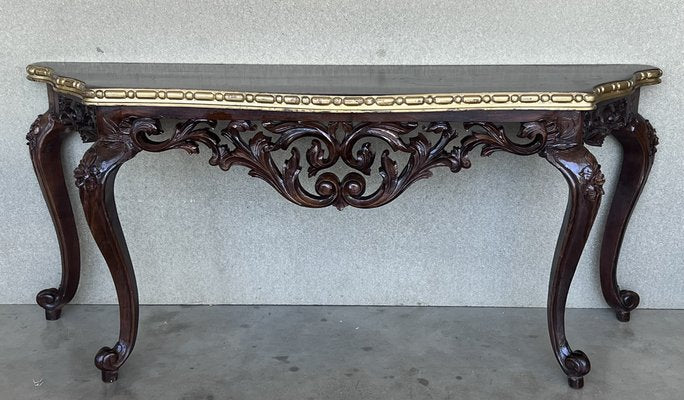 Large French Regency Carved Console Table in Walnut with Tilted Edges, 1920-PSK-1400995