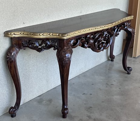 Large French Regency Carved Console Table in Walnut with Tilted Edges, 1920-PSK-1400995