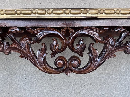 Large French Regency Carved Console Table in Walnut with Tilted Edges, 1920-PSK-1400995