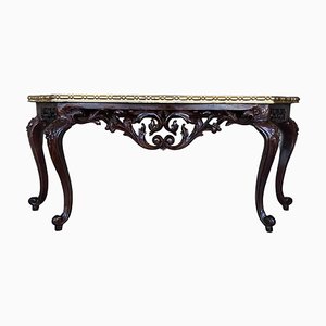 Large French Regency Carved Console Table in Walnut with Tilted Edges, 1920-PSK-1400995