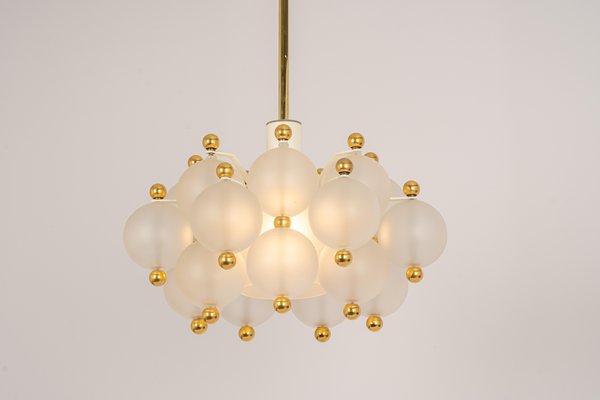 Large Frosted Glass and Brass Chandelier from Kinkeldey, Germany, 1970s-UGR-1151931