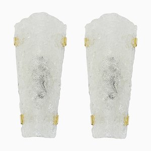 Large German Angular Ice Glass Sconces from Hillebrand, 1960s, Set of 2-UGR-1086166