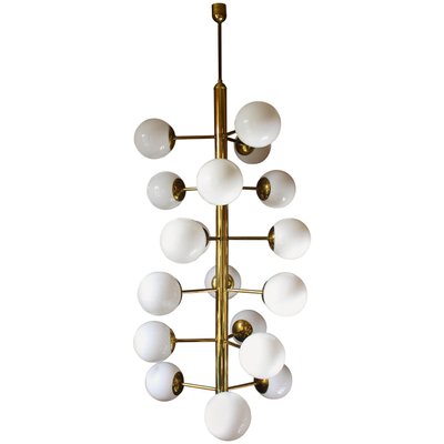 Large German Brass and Opaline Glass Chandelier, 1970s-VLZ-711840