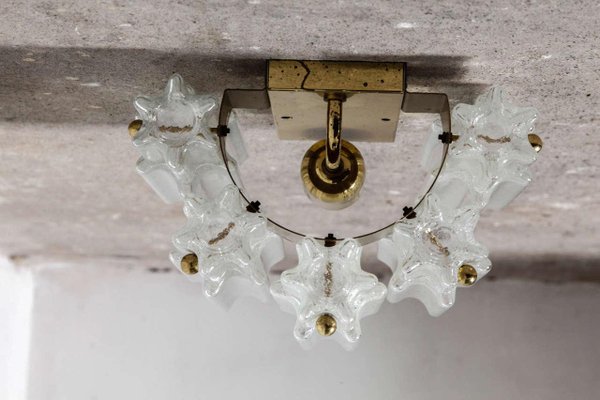 Large German Brass & Murano Ice Glass Sconces from Doria Leuchten, 1970s, Set of 2-KL-620307