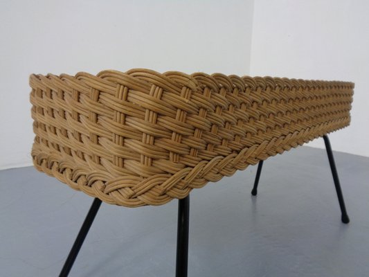 Large German Flower Planter in Rattan and Steel, 1950s-RDW-2033254