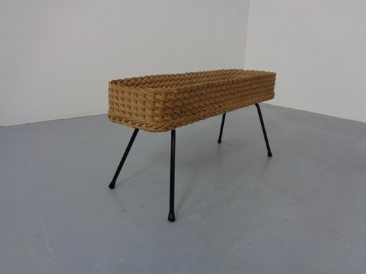 Large German Flower Planter in Rattan and Steel, 1950s-RDW-2033254