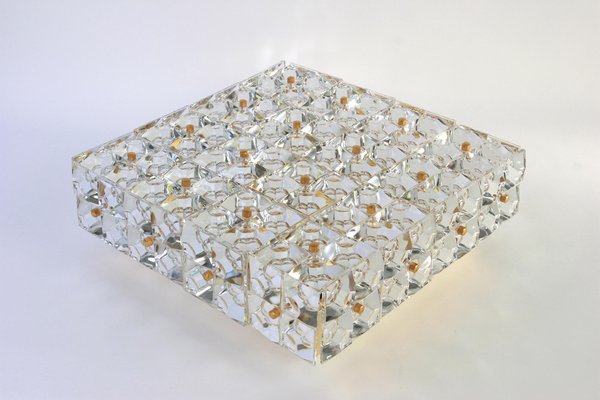 Large German Flush Mount Faceted Crystal Light Fixture by Kinkeldey, 1970s-UGR-1086032