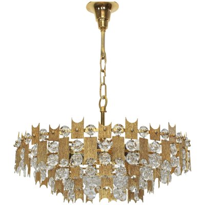 Large German Gilt Brass and Crystal Glass Chandelier by Palwa, 1960s-UGR-1086175