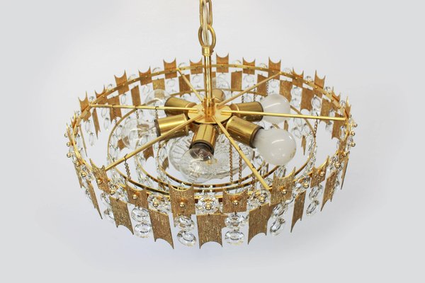 Large German Gilt Brass and Crystal Glass Chandelier by Palwa, 1960s-UGR-1086175