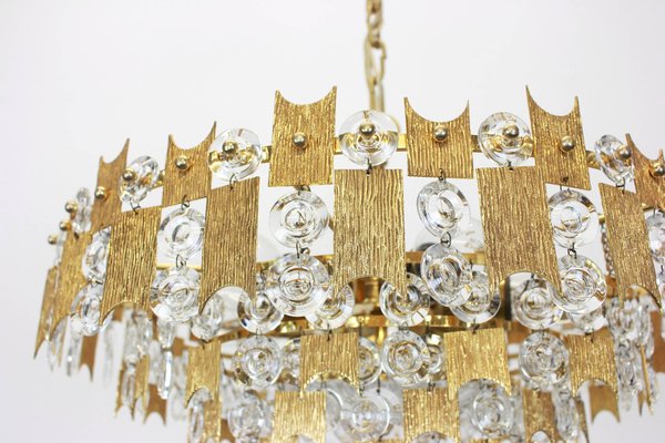 Large German Gilt Brass and Crystal Glass Chandelier by Palwa, 1960s-UGR-1086175