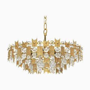 Large German Gilt Brass and Crystal Glass Chandelier by Palwa, 1960s-UGR-1086175