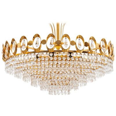 Large German Gold, Gilt Brass & Crystal Chandelier from Palwa, 1970s-KL-620427