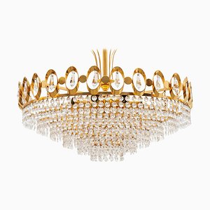 Large German Gold, Gilt Brass & Crystal Chandelier from Palwa, 1970s-KL-620427