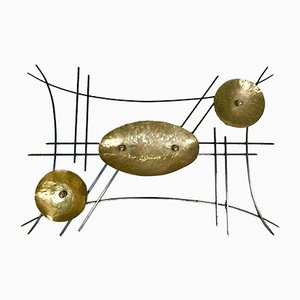 Large German Wrought Brass and Iron Abstract Sculptural Wall Relief, 1950s-JP-725463