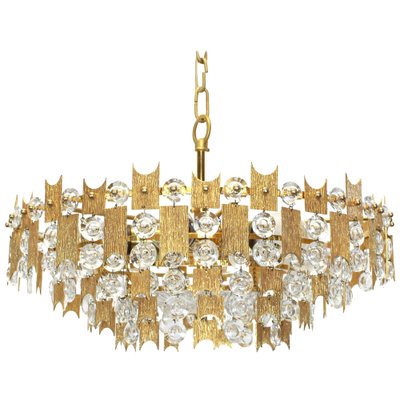 Large Germany Gilt Brass and Crystal Chandelier from Palwa, 1960s-UGR-1086060