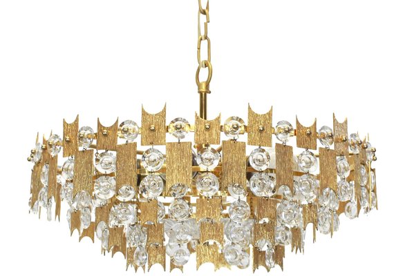 Large Germany Gilt Brass and Crystal Chandelier from Palwa, 1960s-UGR-1086060