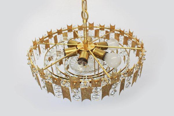 Large Germany Gilt Brass and Crystal Chandelier from Palwa, 1960s-UGR-1086060