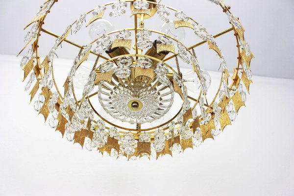 Large Germany Gilt Brass and Crystal Chandelier from Palwa, 1960s-UGR-1086060